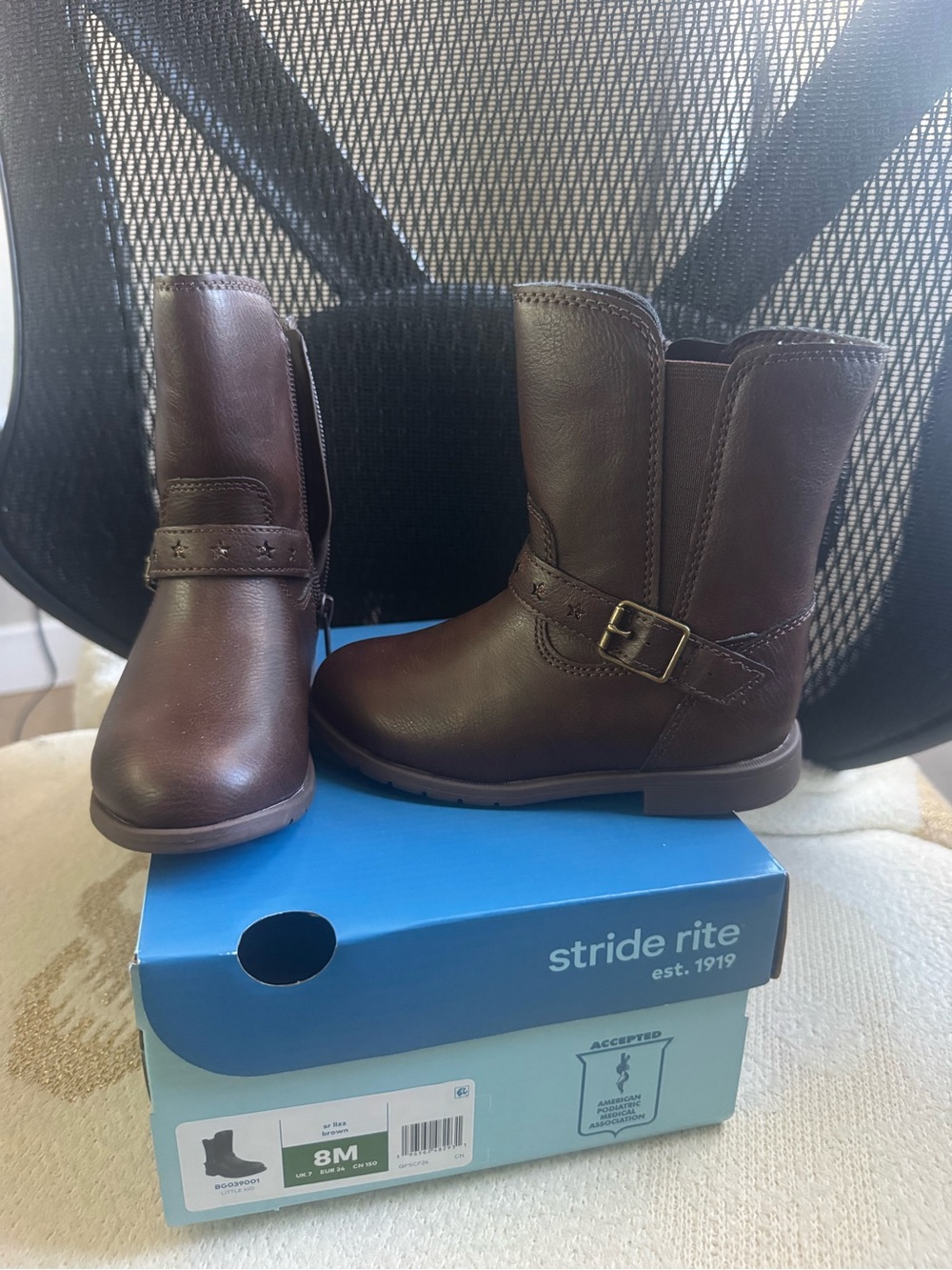 Stride Rite Girls Brown Leather Ankle Boots with Buckle